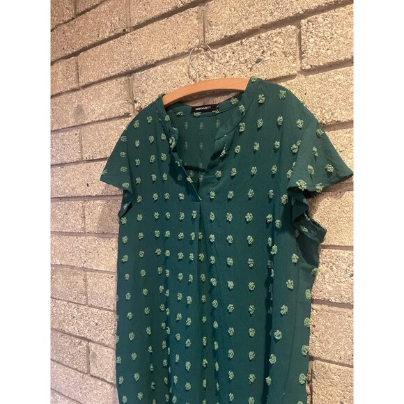 Merokeety Womens Green Swiss Dot Flutter Sleeve Top Size L - Picture 5 of 7